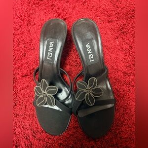 Vaneli Black Sandals with Floral Detail
